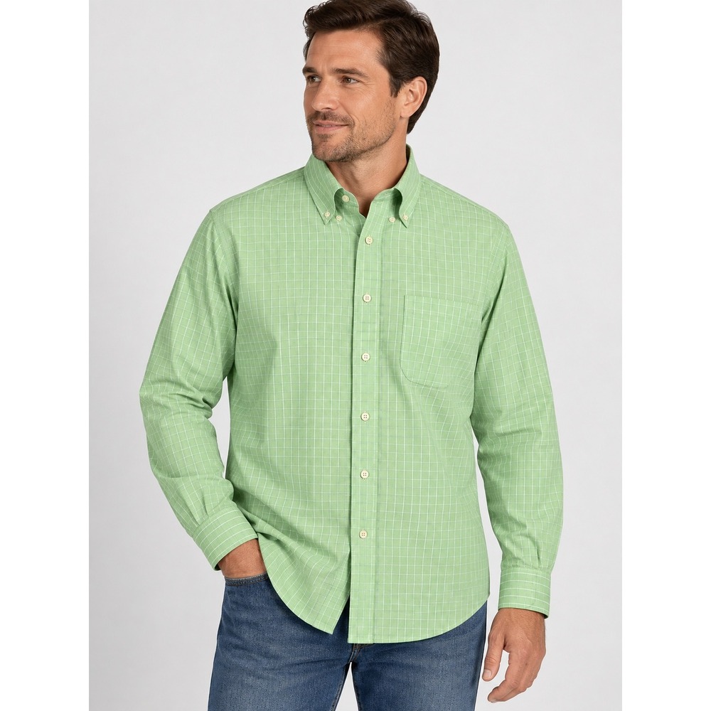 Brooks Brothers XL Classic Non-Iron Shirt Green White Check Supima Cotton 17-36